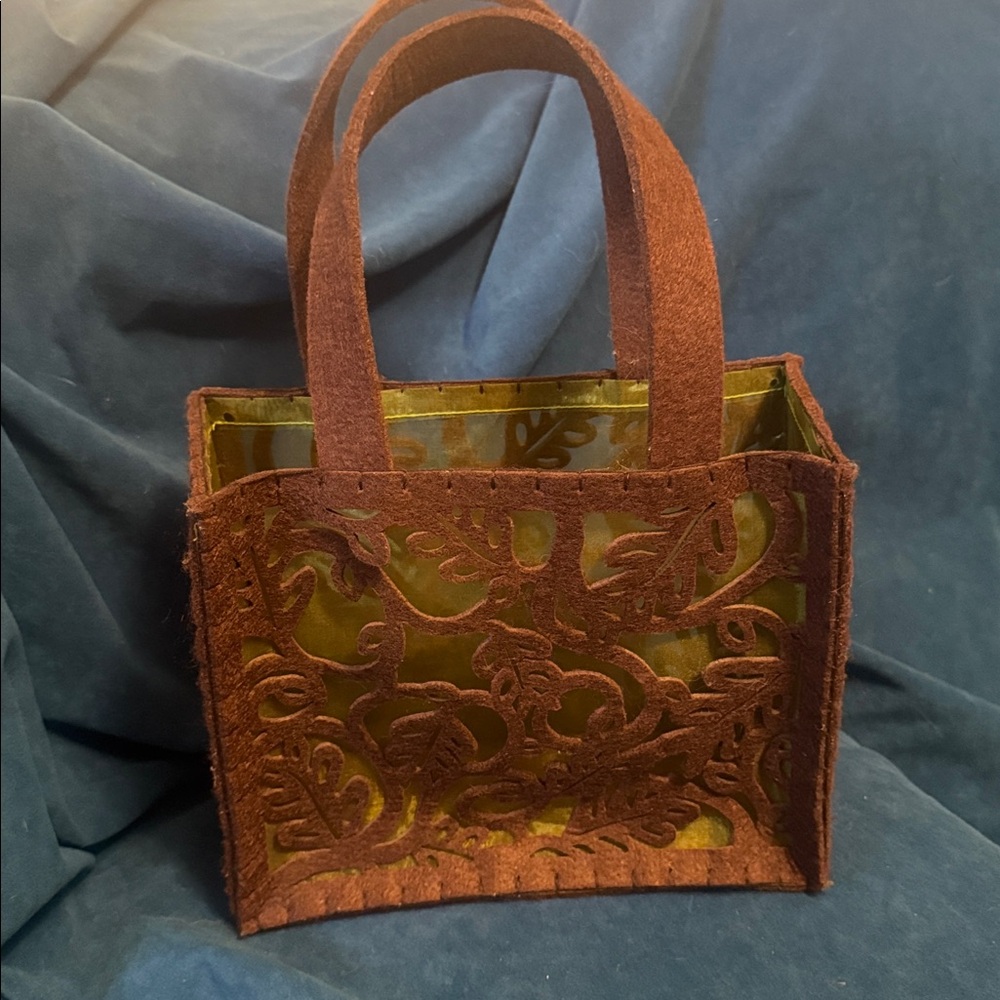 Brown and Green Felt Tote Bag sheer lining